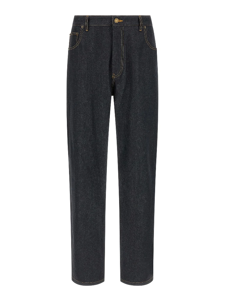 Blue Cotton High-Waisted Jean