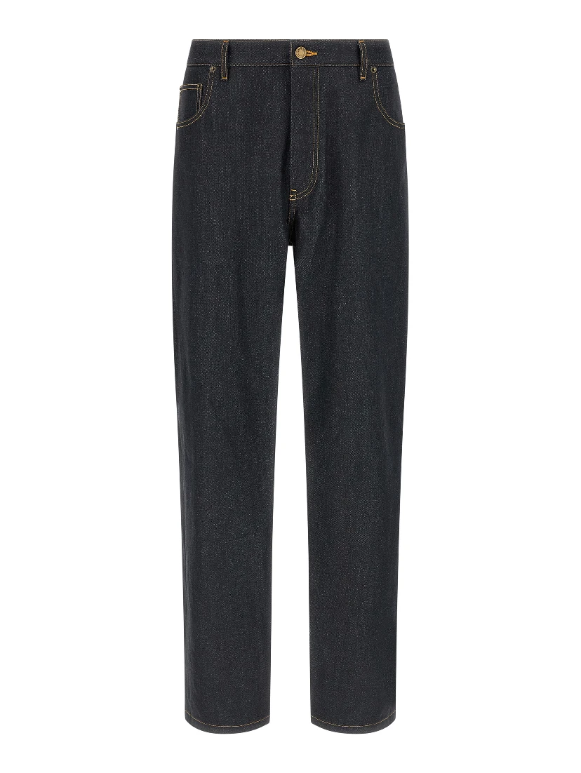 Blue Cotton High-Waisted Jean