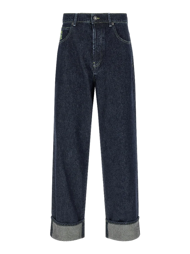 Blue Cotton Straight-Leg Jeans