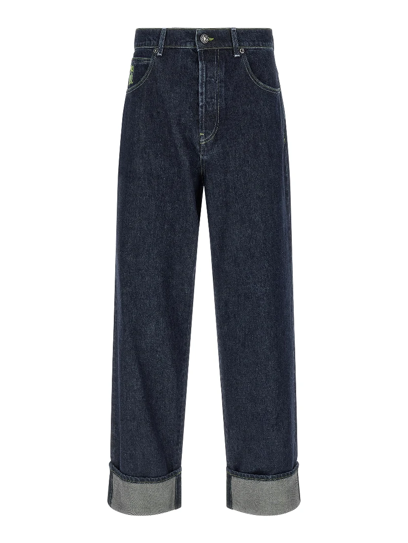 Blue Cotton Straight-Leg Jeans