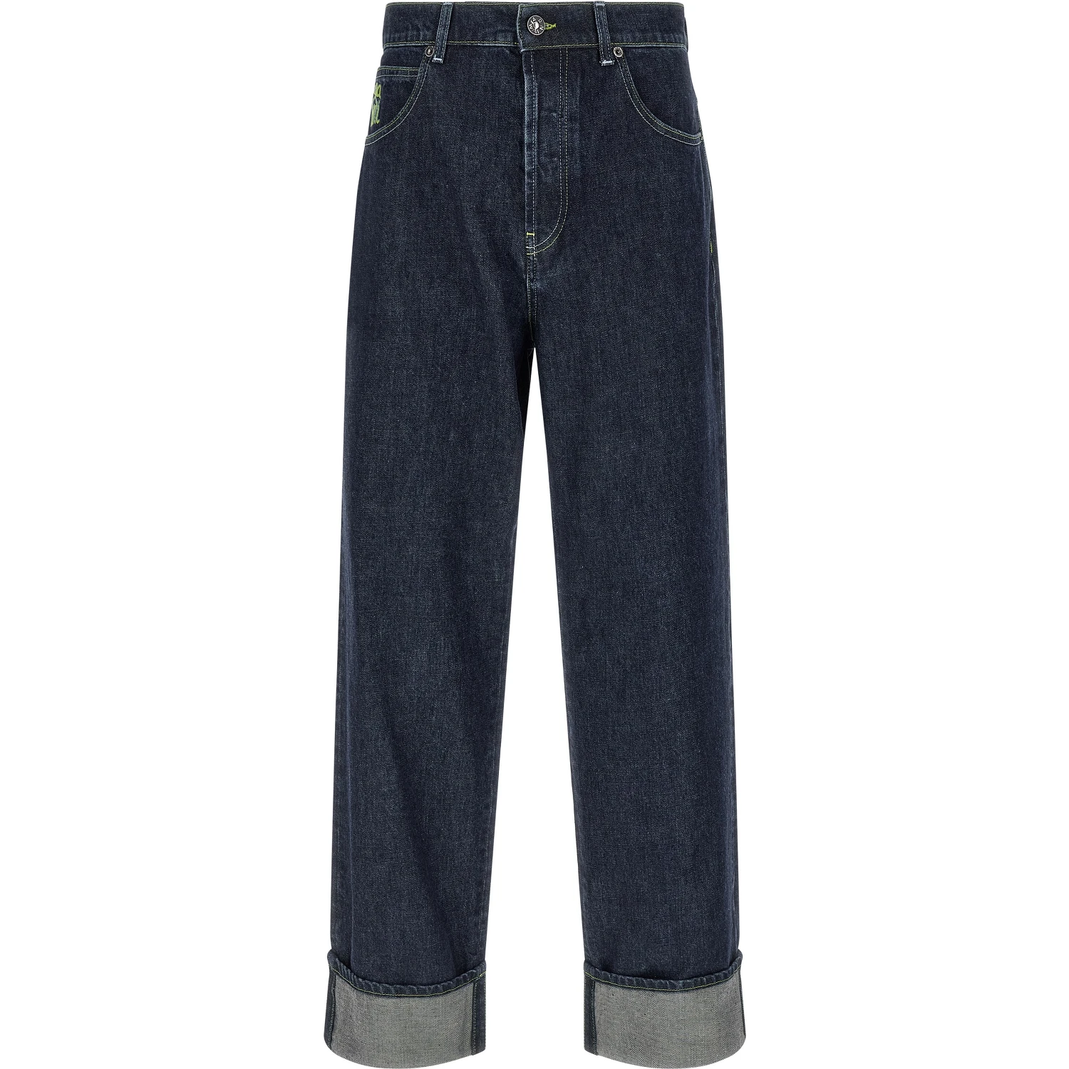 Blue Cotton Straight-Leg Jeans