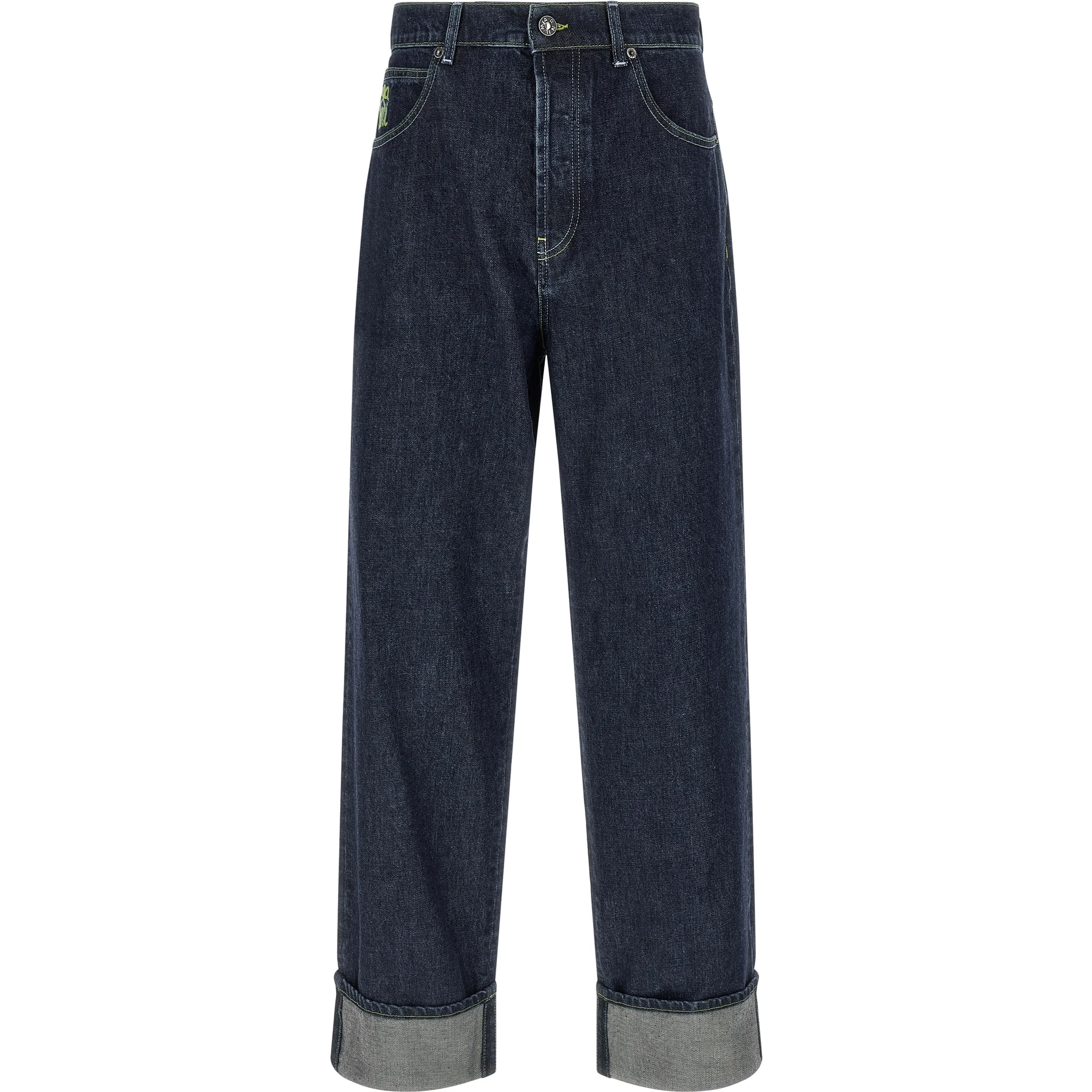 Blue Cotton Straight-Leg Jeans