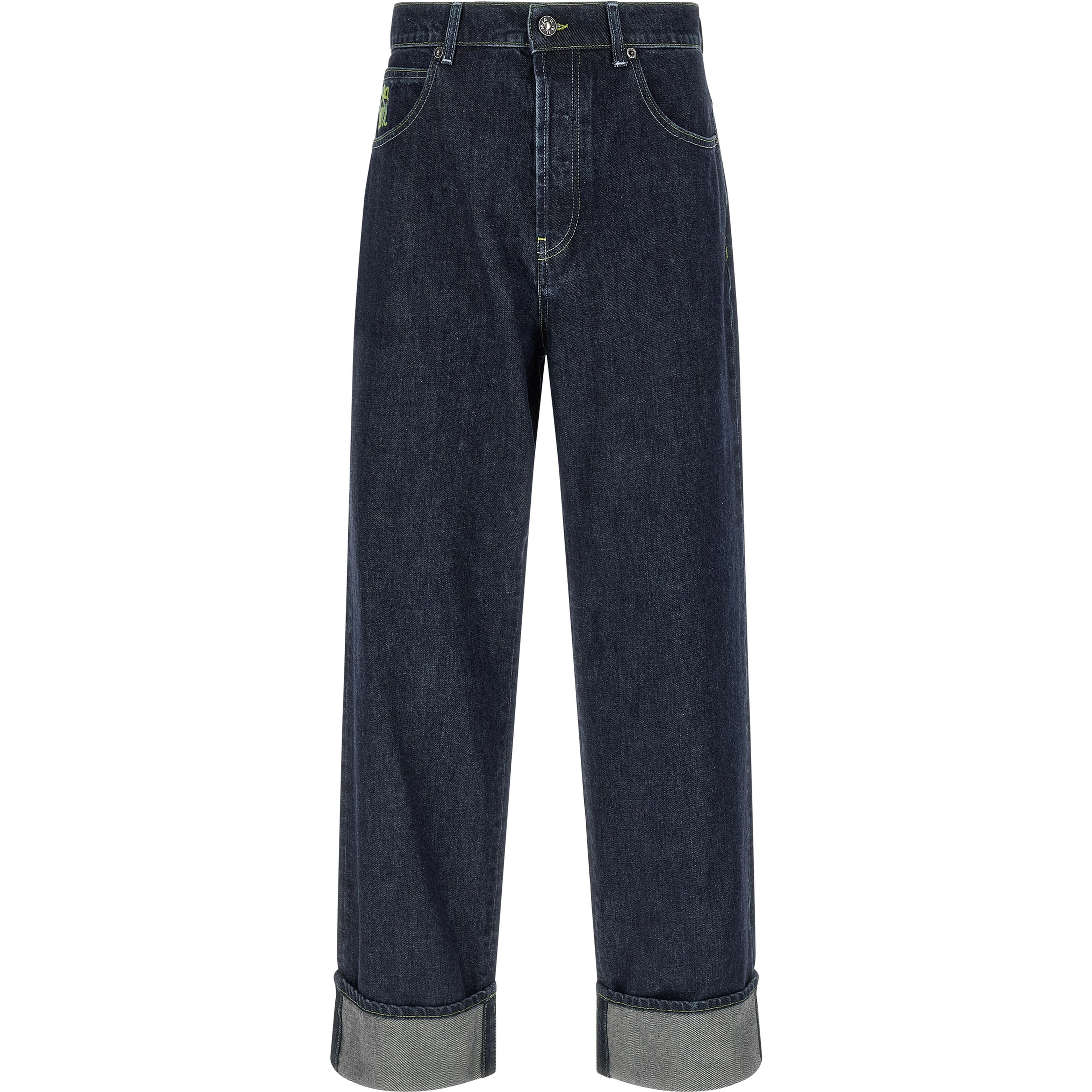 Blue Cotton Straight-Leg Jeans