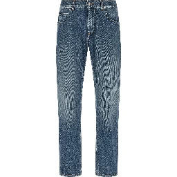 Blue Cotton Straight-Leg Jeans