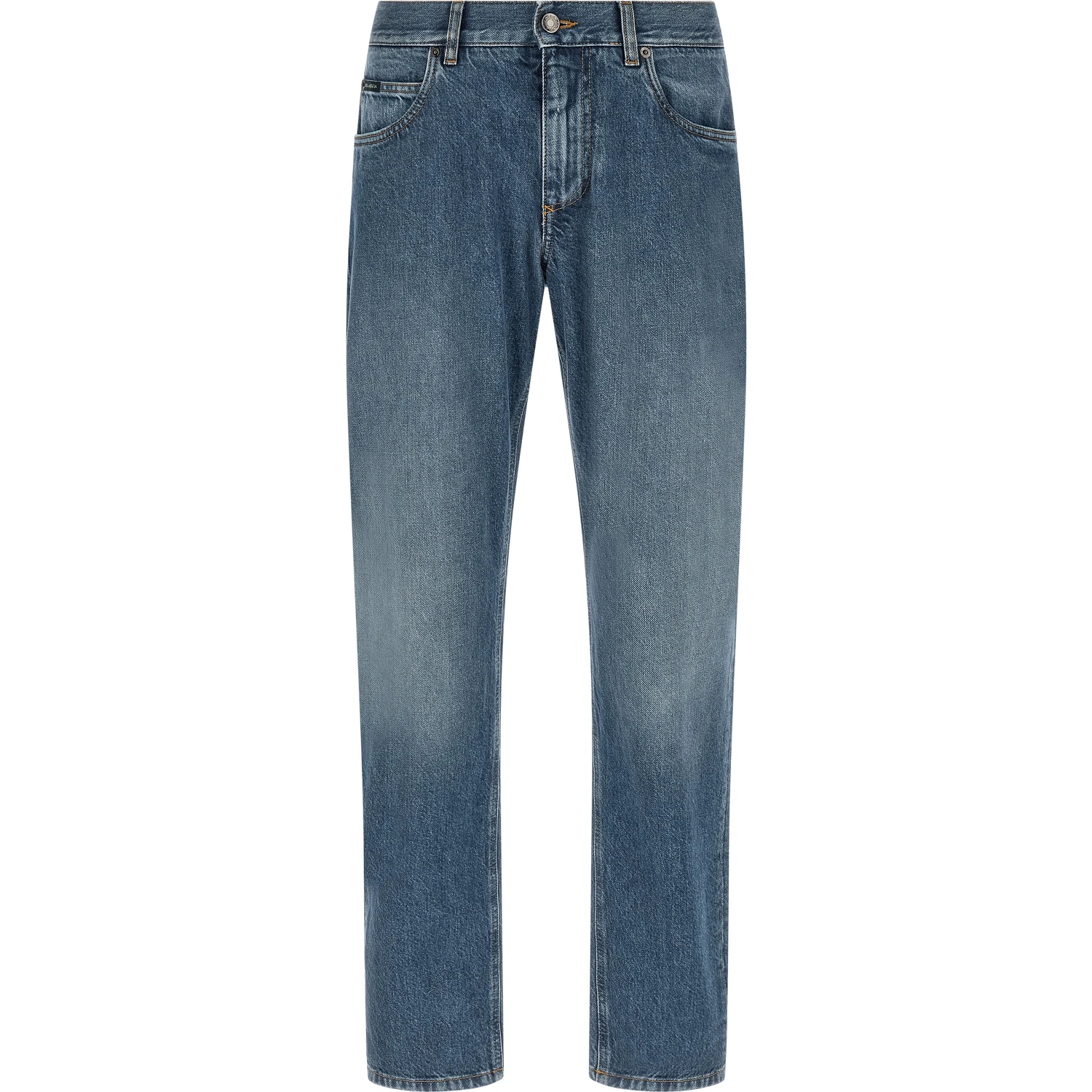 Blue Cotton Straight-Leg Jeans