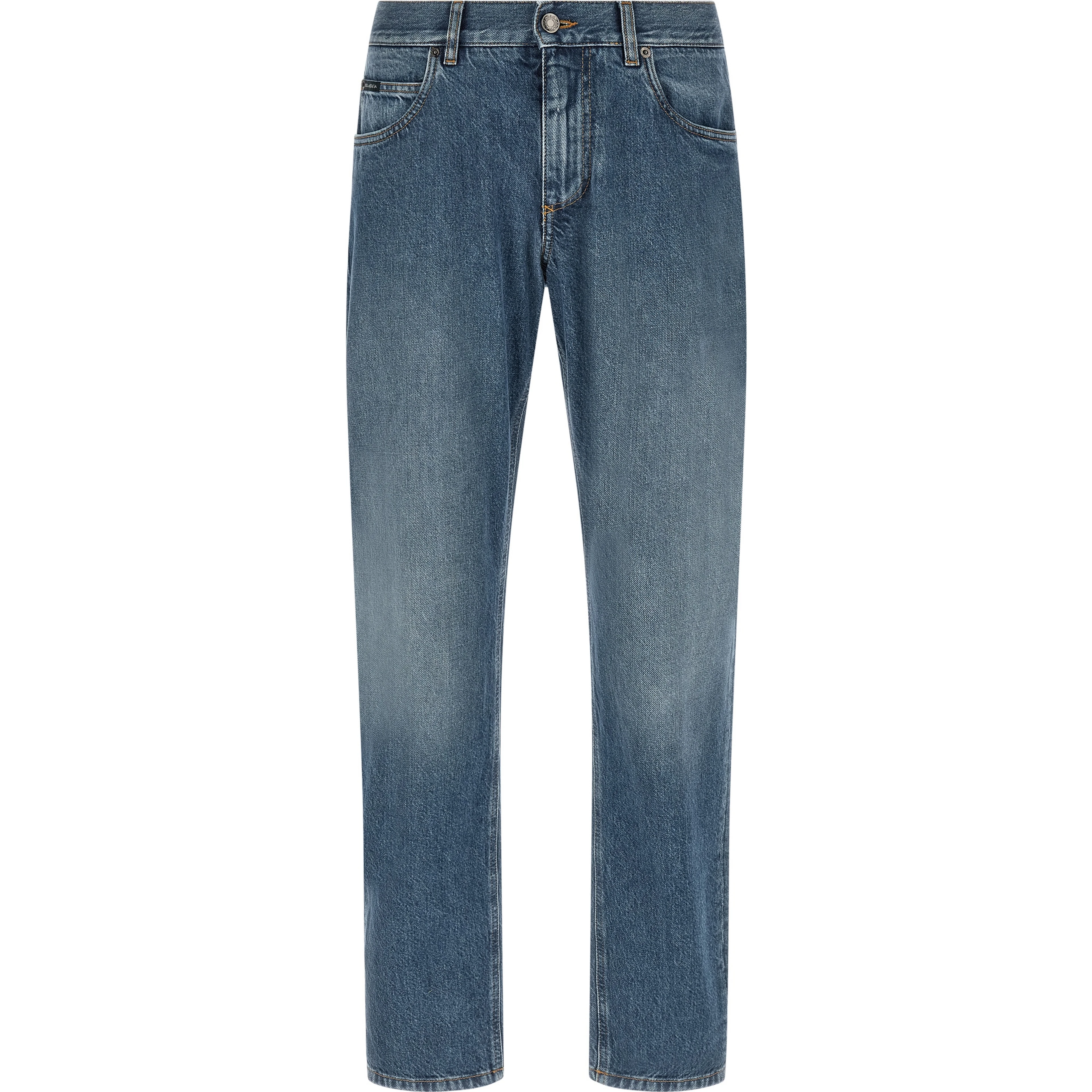 Blue Cotton Straight-Leg Jeans