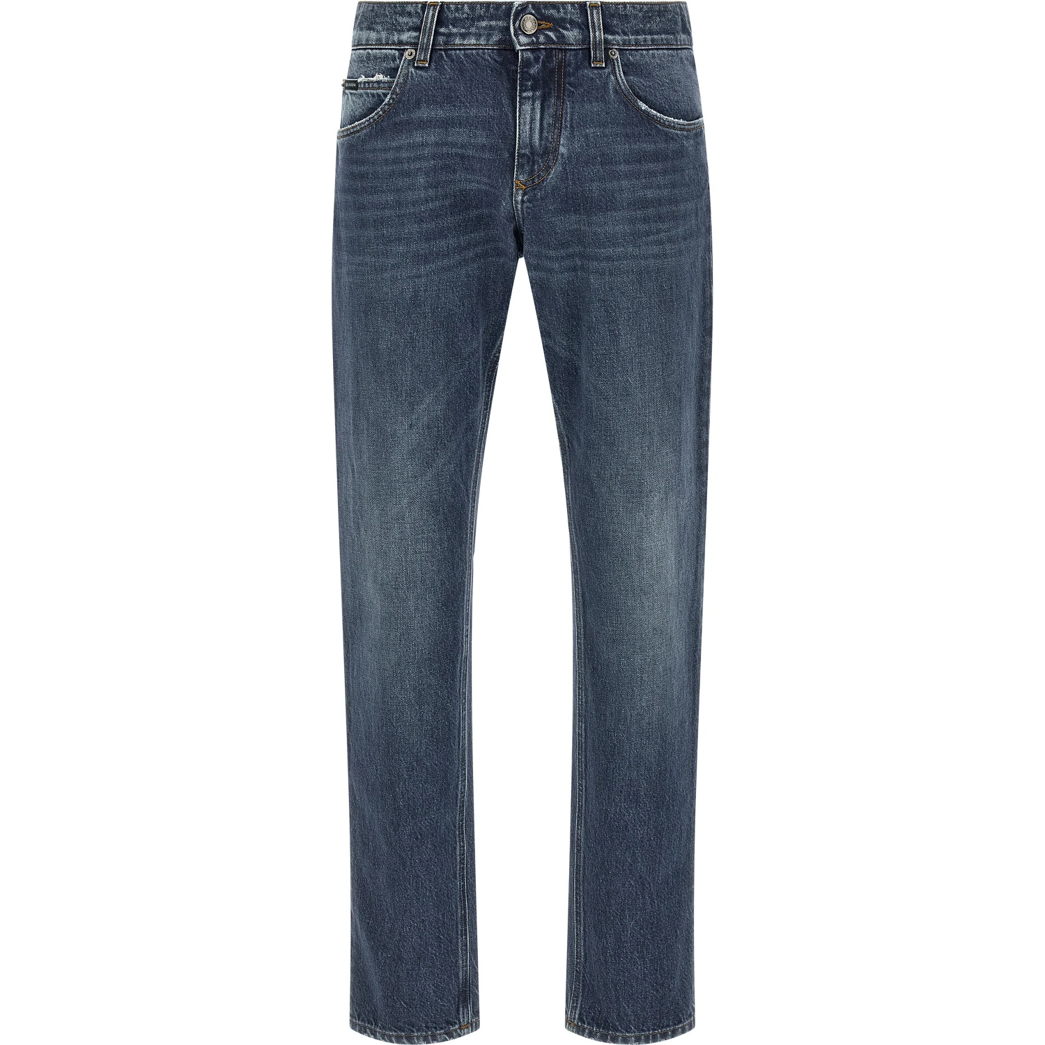 Blue Cotton Straight-Leg Jeans