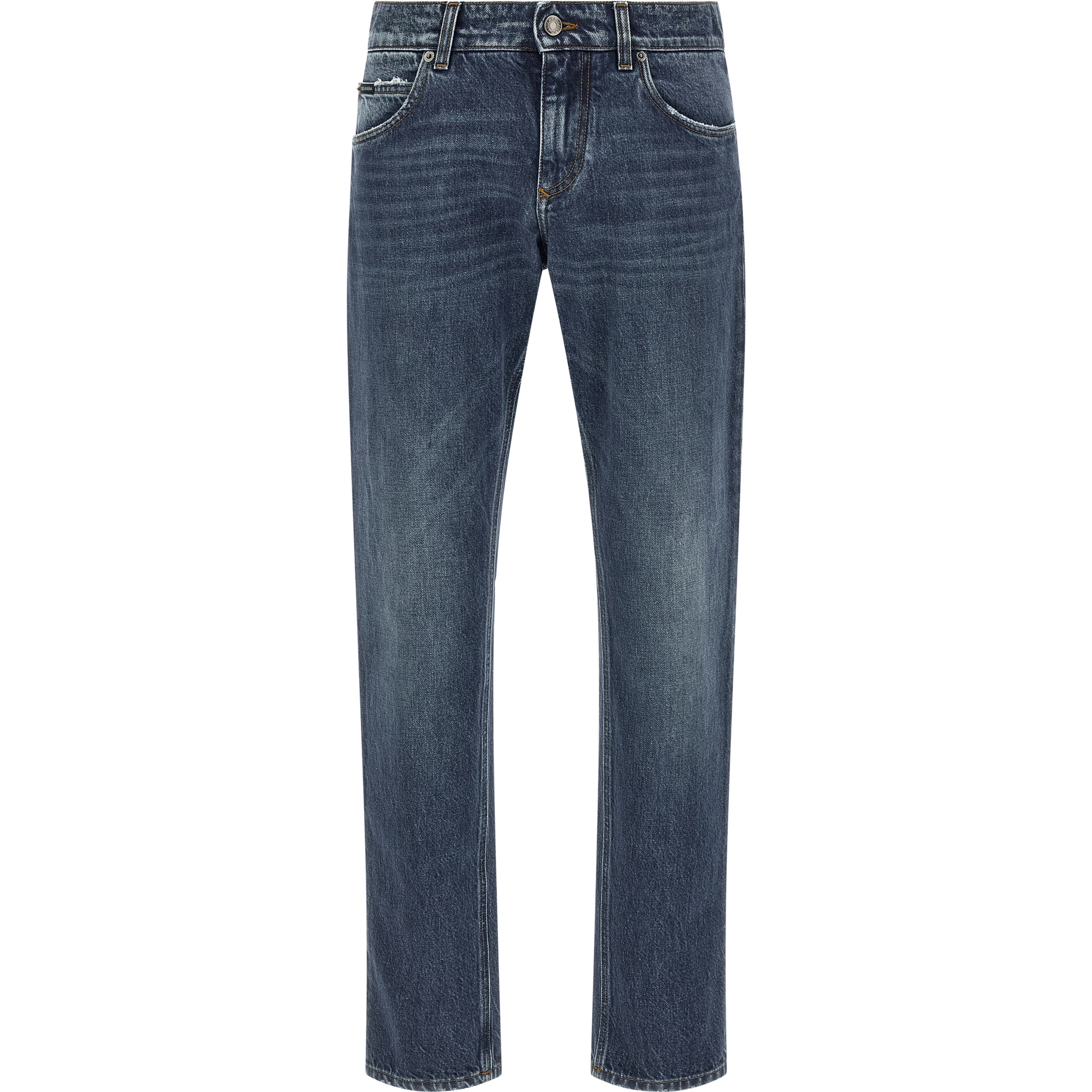 Blue Cotton Straight-Leg Jeans