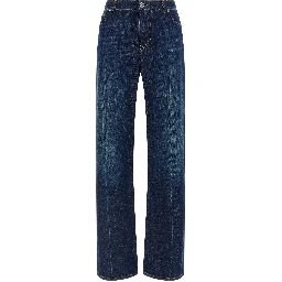Blue Cotton Straight-Leg Jeans