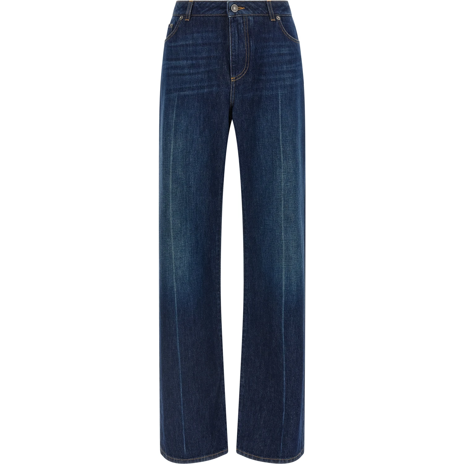 Blue Cotton Straight-Leg Jeans