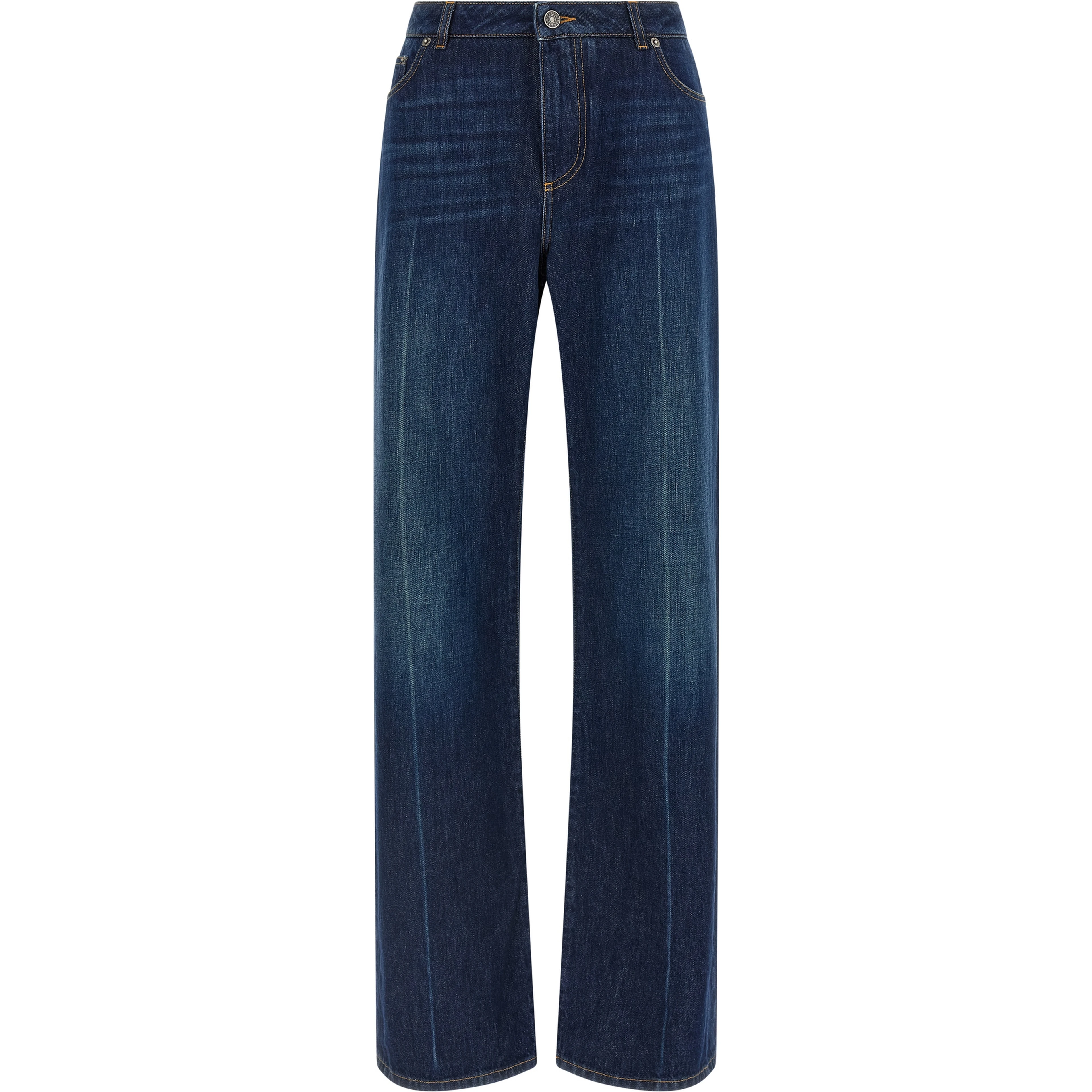 Blue Cotton Straight-Leg Jeans