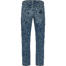 Blue Cotton Straight-Leg Jeans
