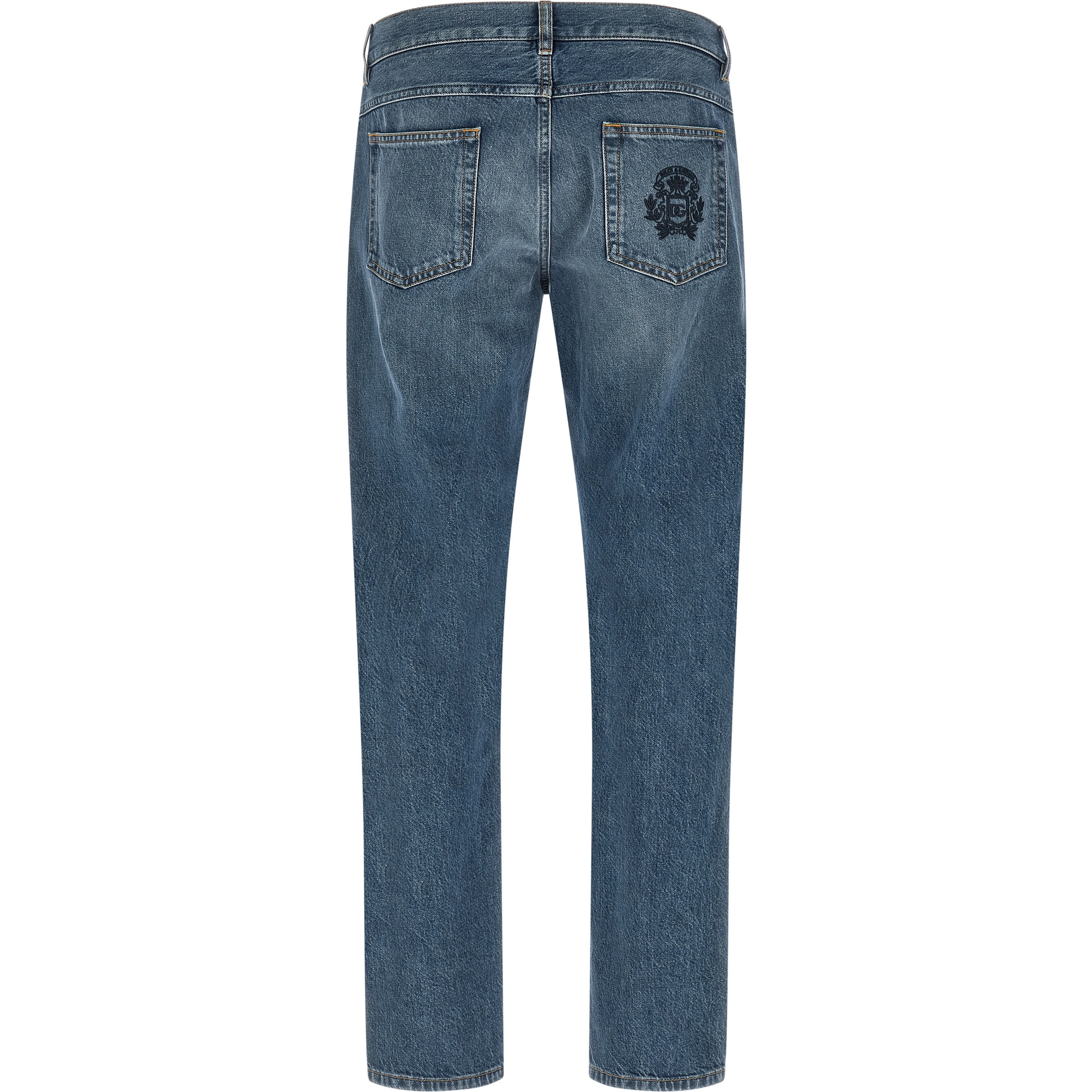 Blue Cotton Straight-Leg Jeans