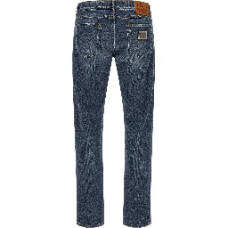 Blue Cotton Straight-Leg Jeans