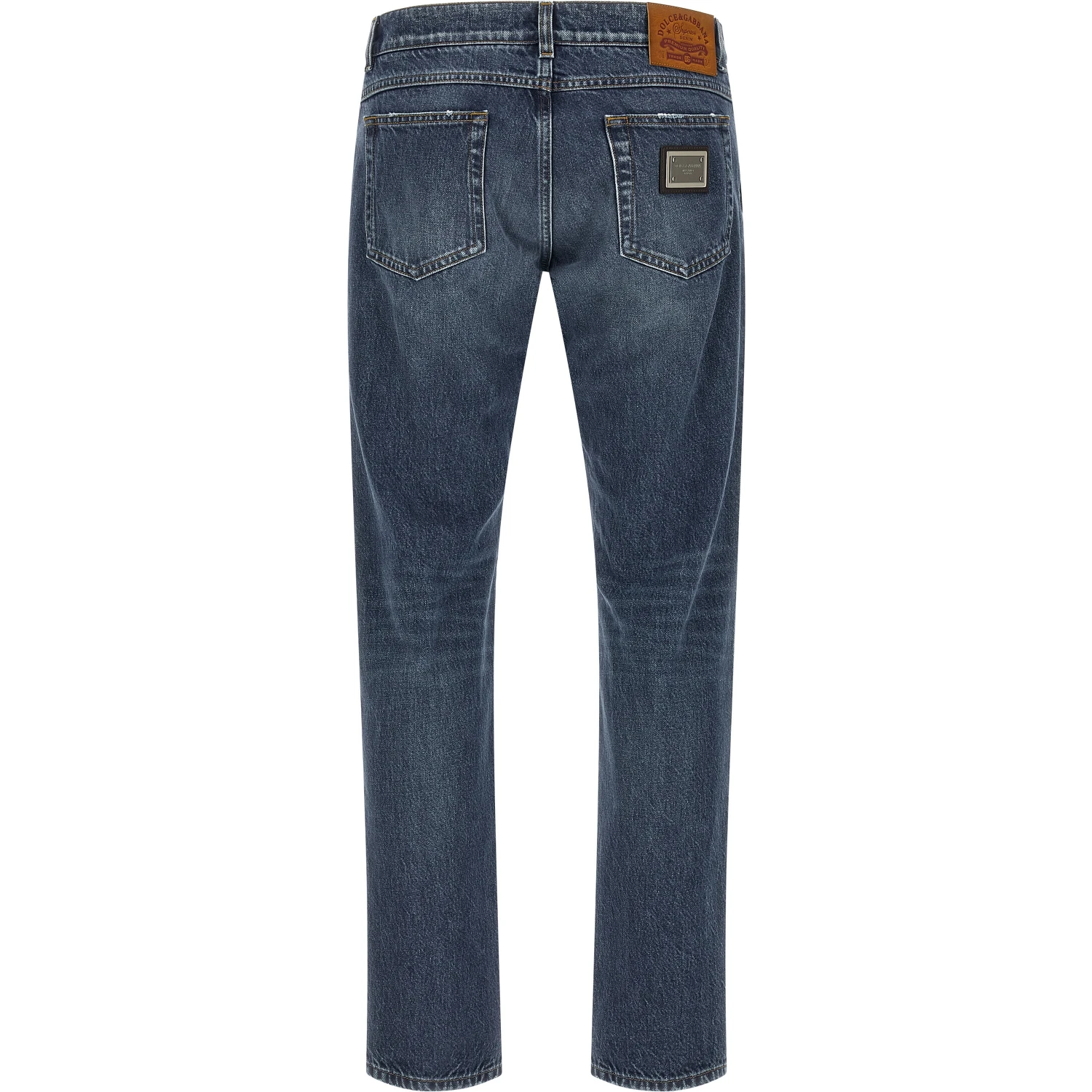 Blue Cotton Straight-Leg Jeans