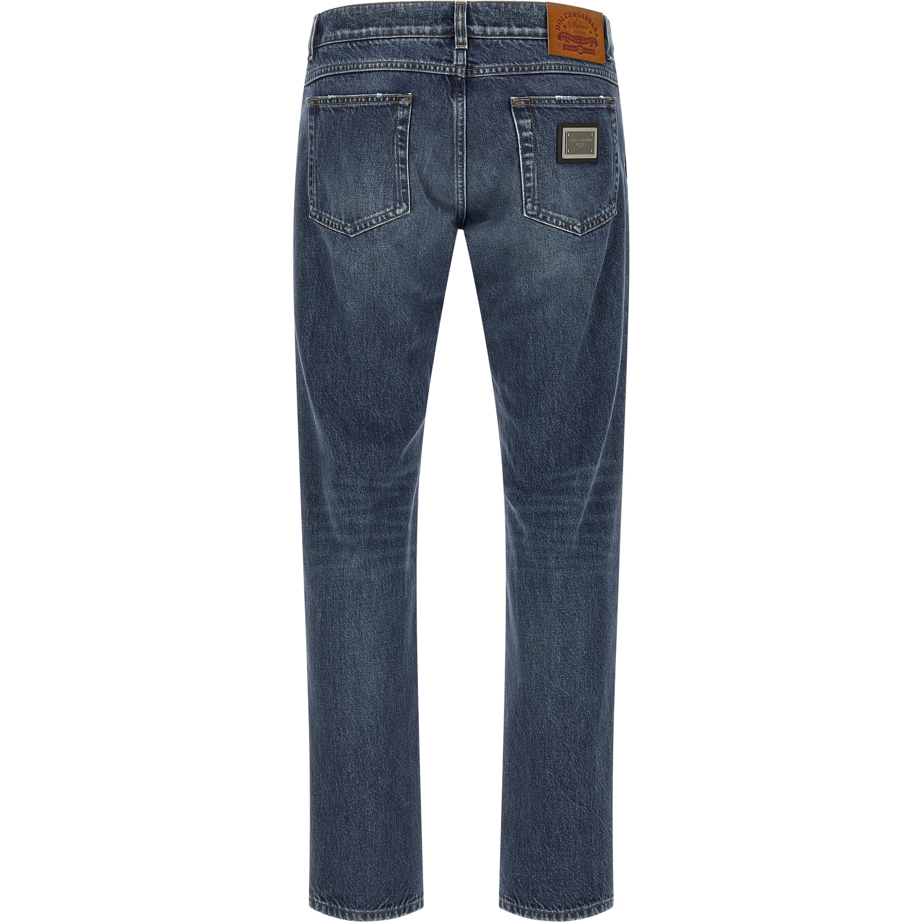 Blue Cotton Straight-Leg Jeans