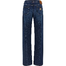 Blue Cotton Straight-Leg Jeans