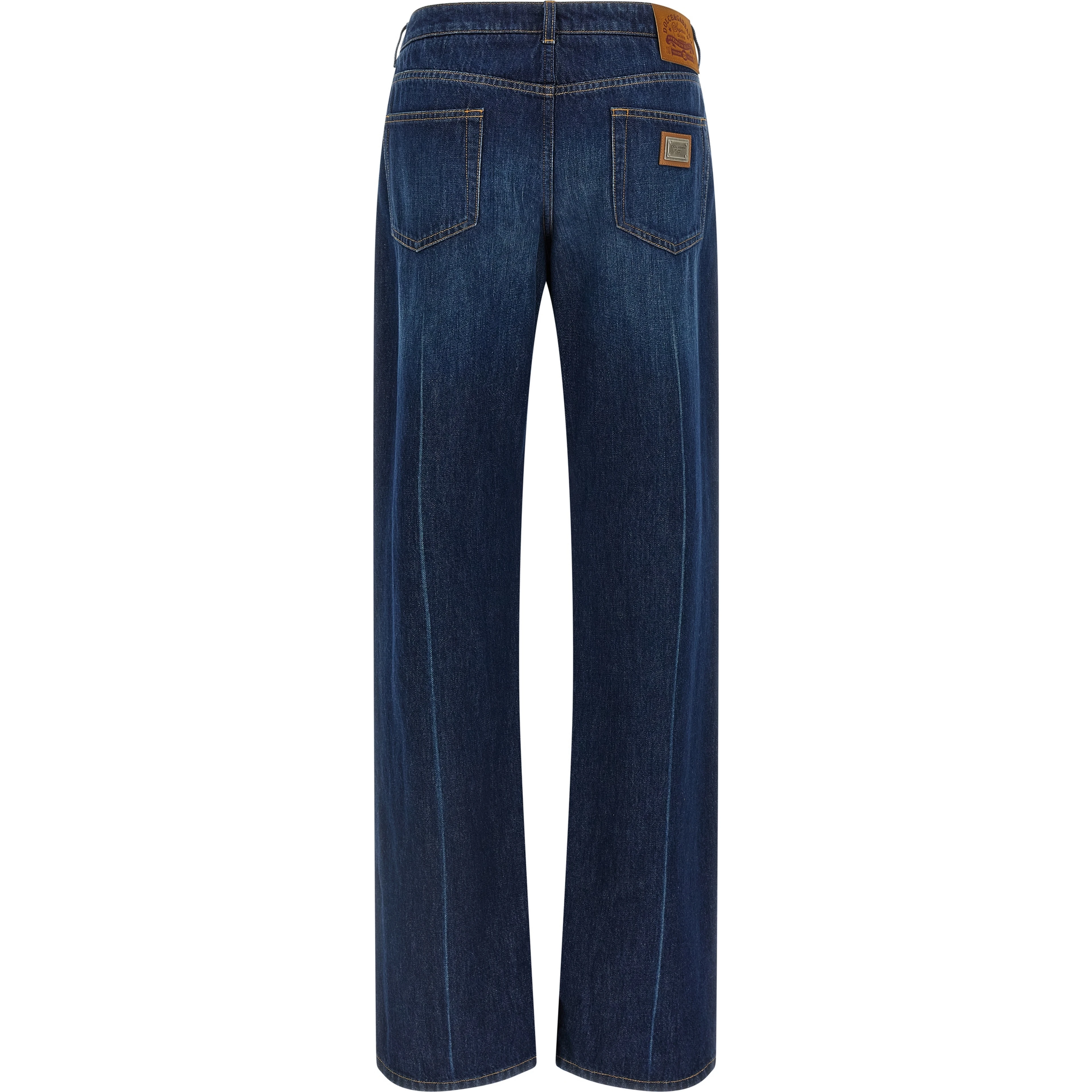 Blue Cotton Straight-Leg Jeans