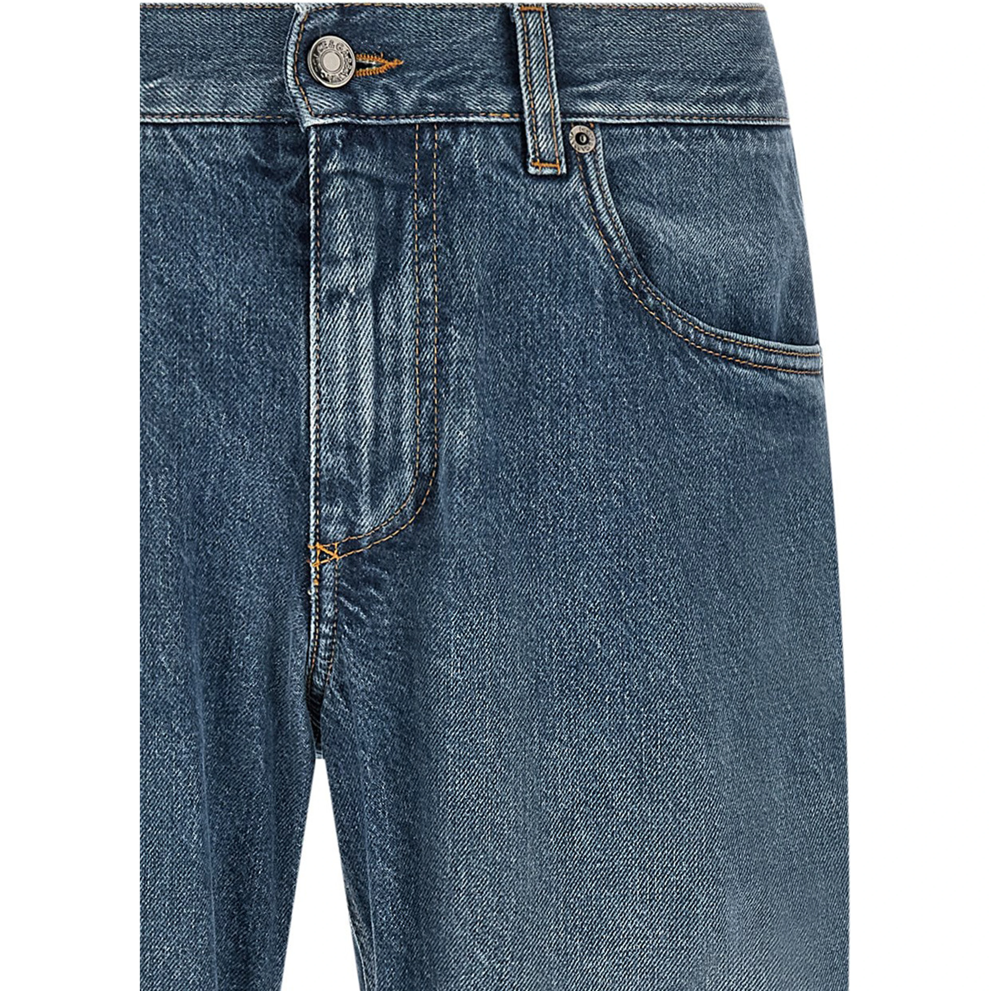 Blue Cotton Straight-Leg Jeans