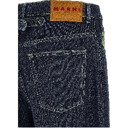 Blue Cotton Straight-Leg Jeans