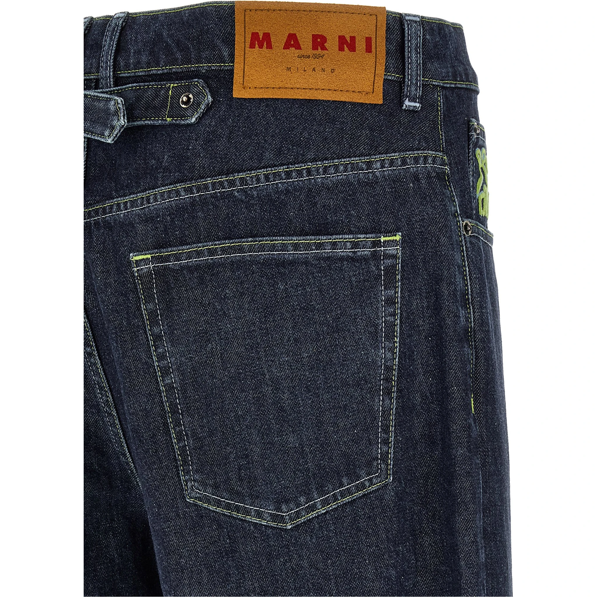 Blue Cotton Straight-Leg Jeans