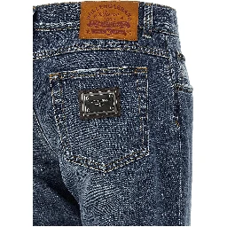Blue Cotton Straight-Leg Jeans