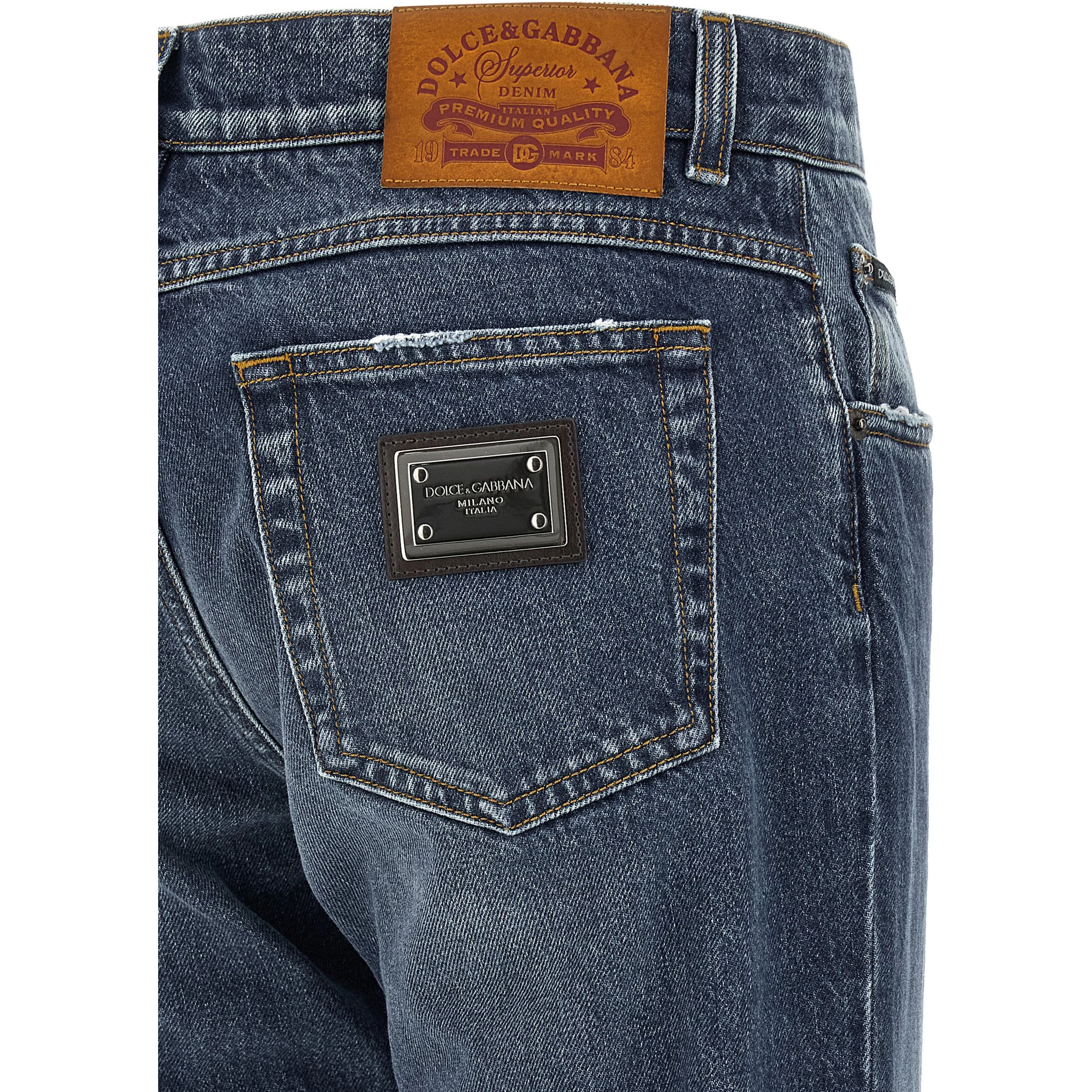 Blue Cotton Straight-Leg Jeans