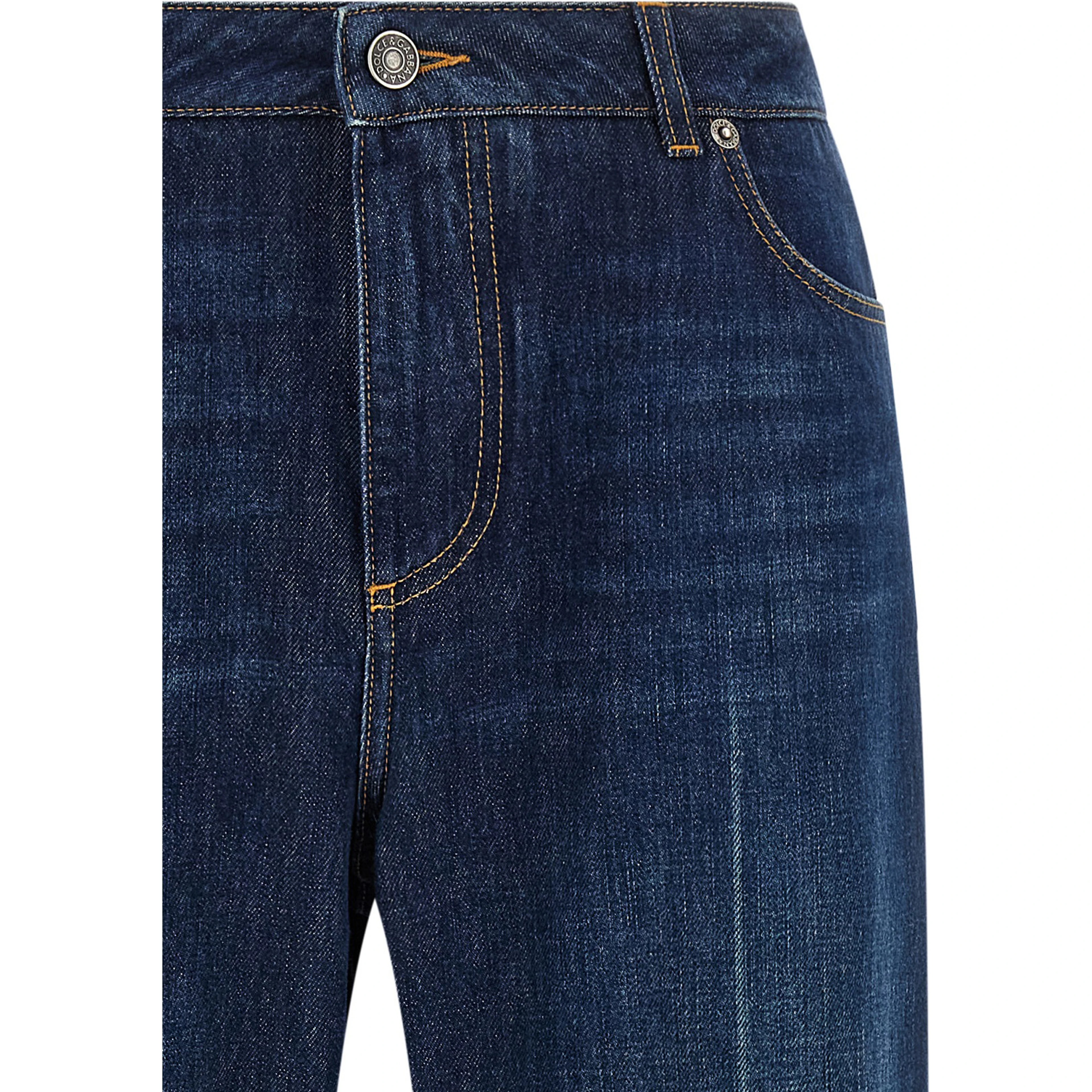 Blue Cotton Straight-Leg Jeans