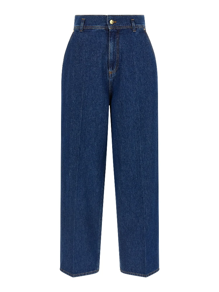 Blue Cotton High-Waisted Jean