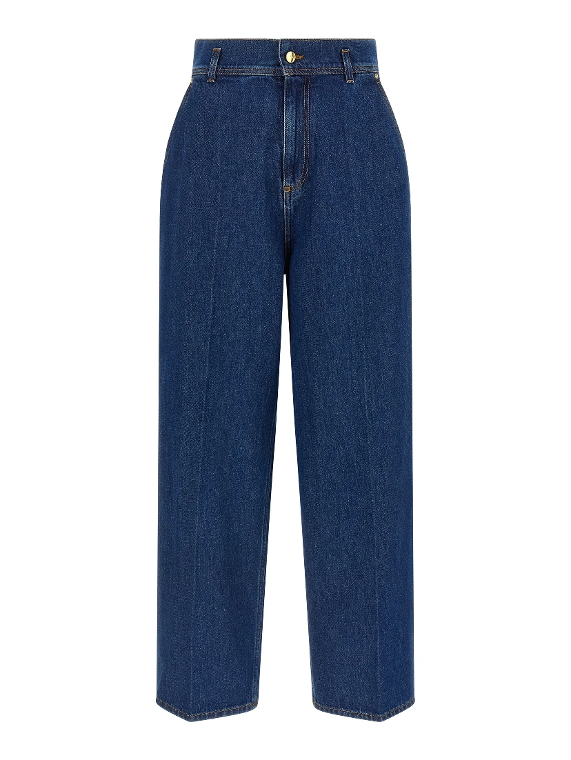 Blue Cotton High-Waisted Jean