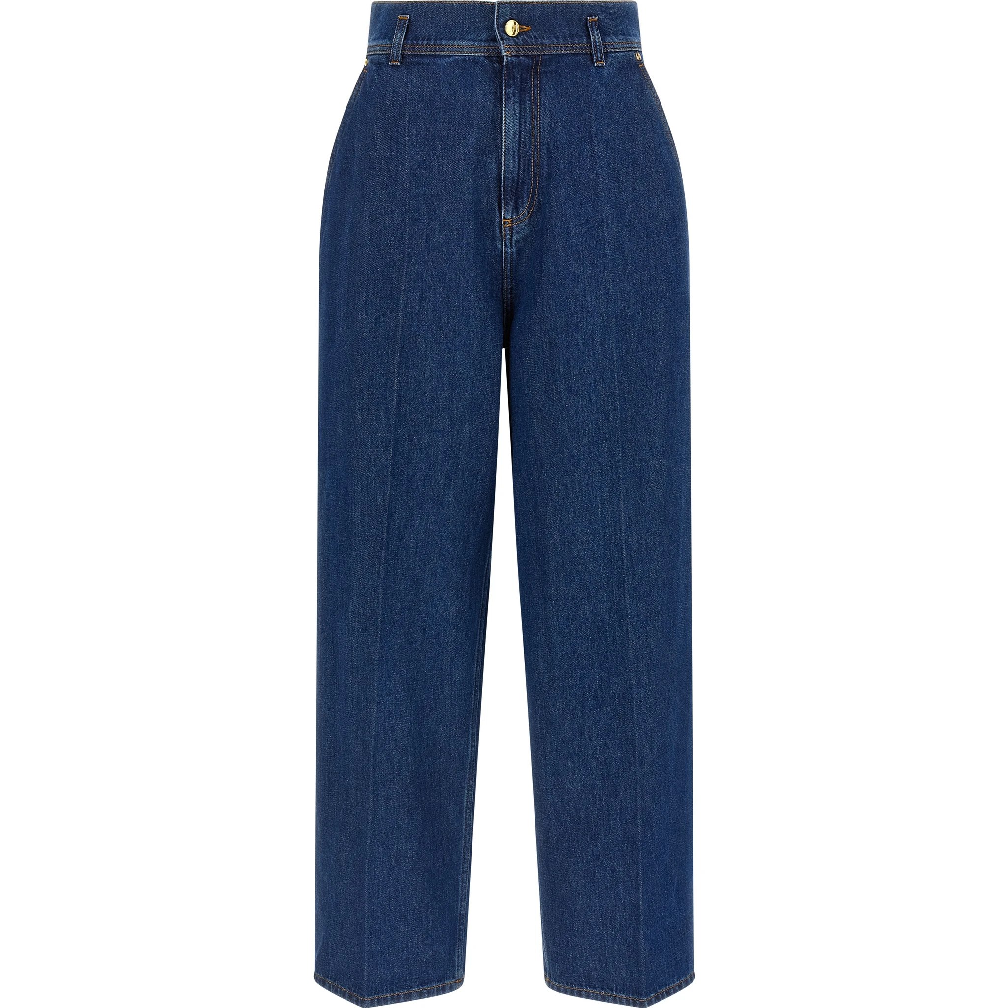 Blue Cotton High-Waisted Jean