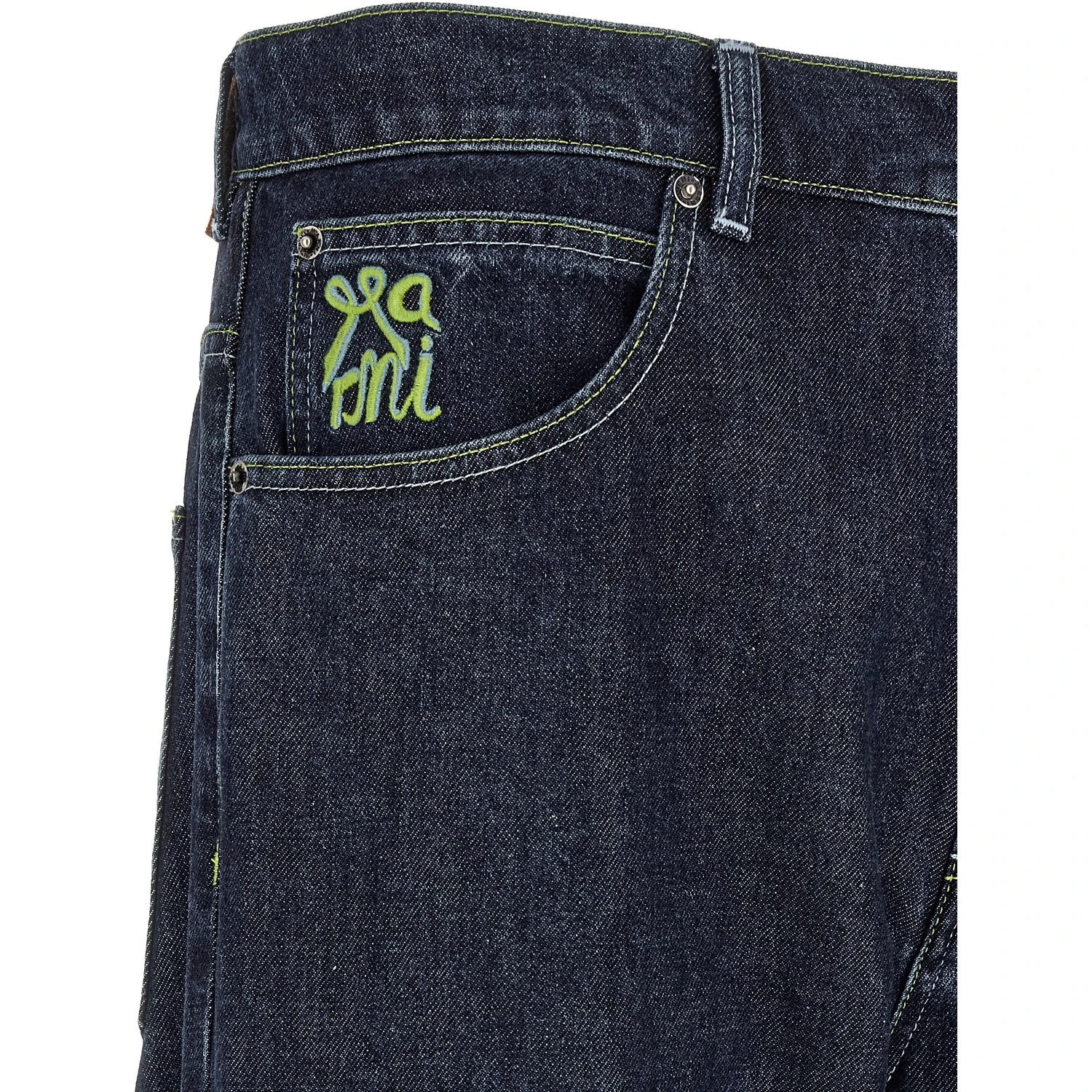Blue Cotton Straight-Leg Jeans