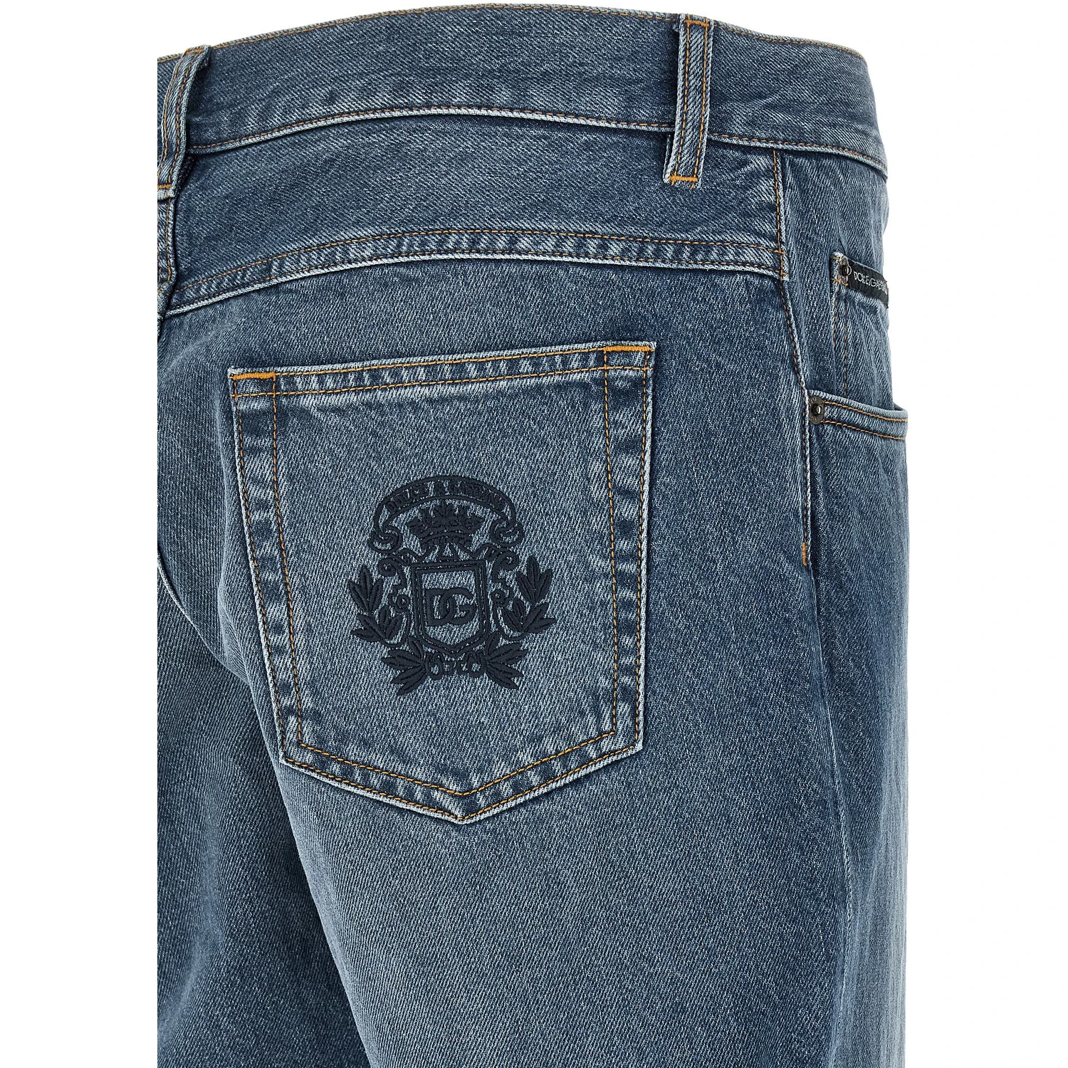 Blue Cotton Straight-Leg Jeans