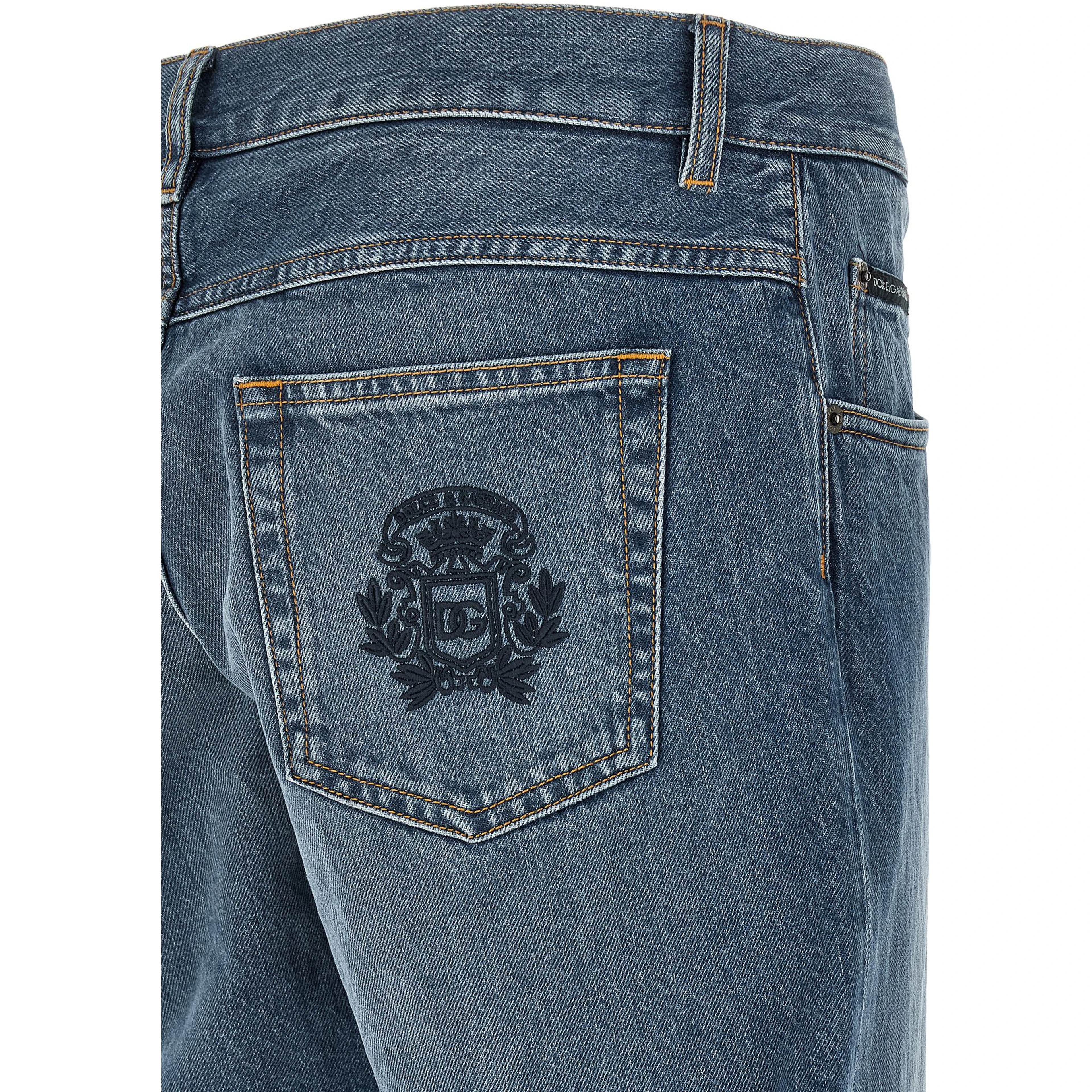 Blue Cotton Straight-Leg Jeans