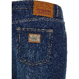 Blue Cotton Straight-Leg Jeans