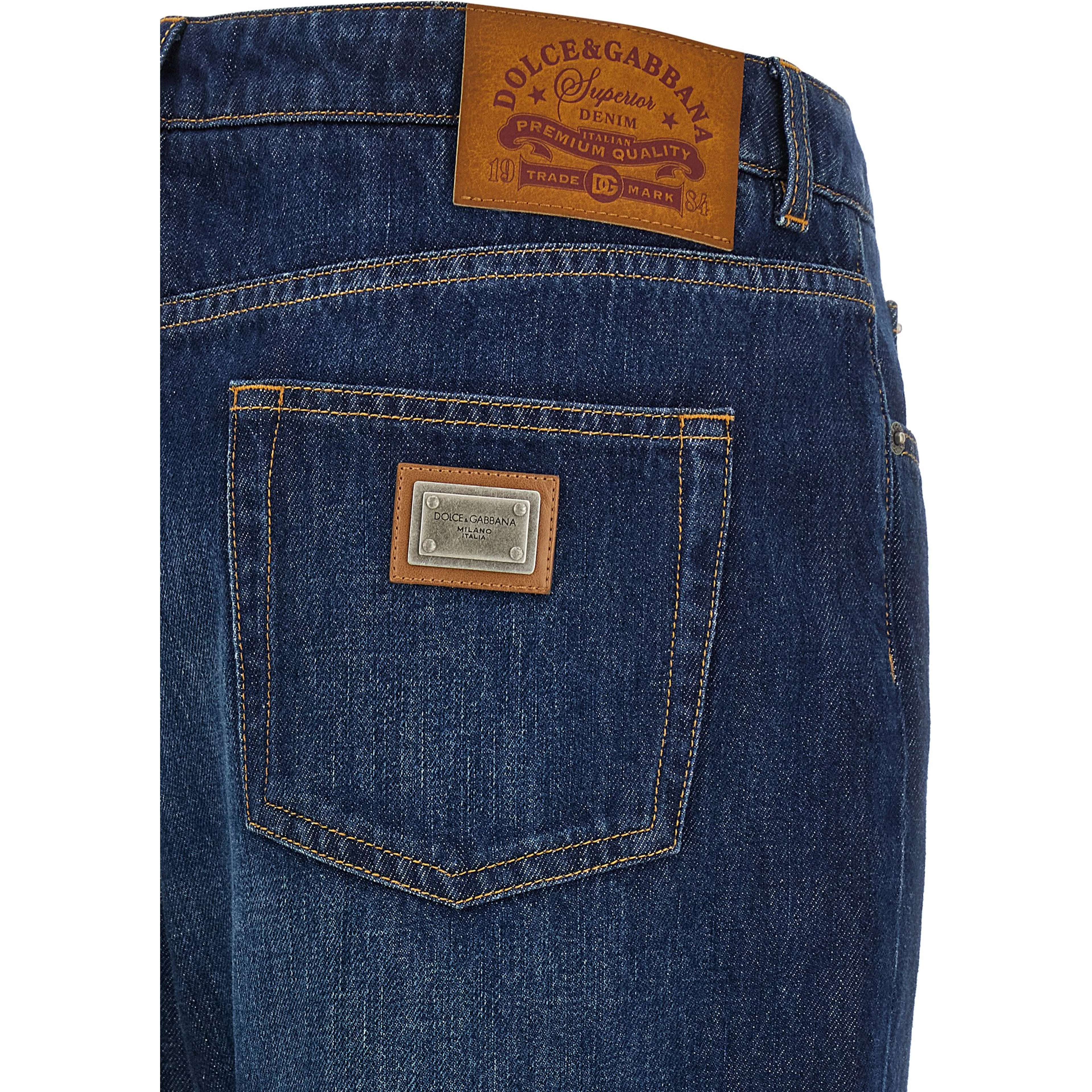 Blue Cotton Straight-Leg Jeans