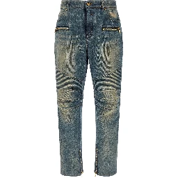 Blue Cotton Straight-Leg Jeans