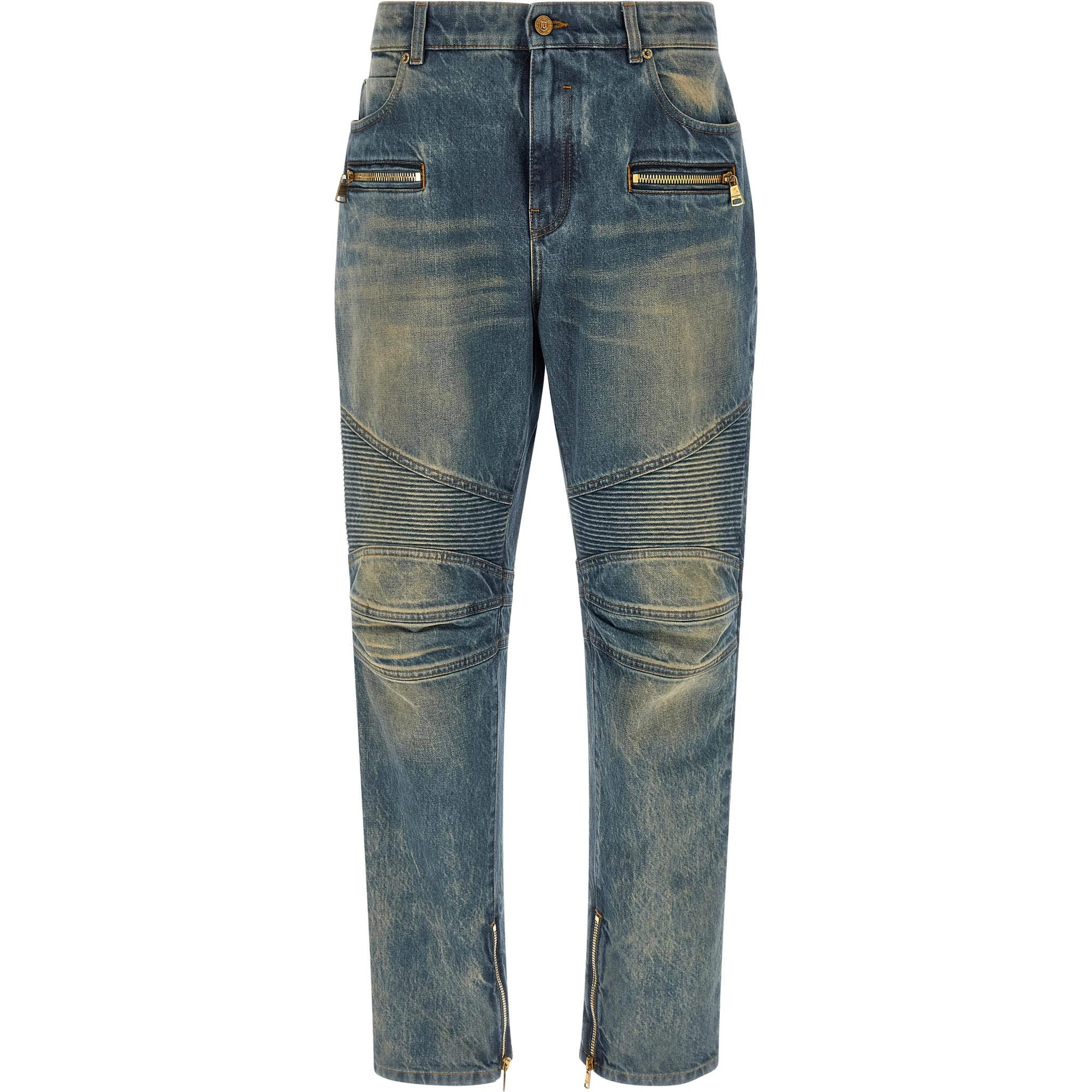 Blue Cotton Straight-Leg Jeans