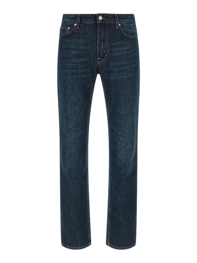 Blue Cotton Straight-Leg Jeans