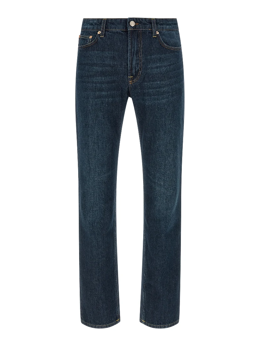 Blue Cotton Straight-Leg Jeans