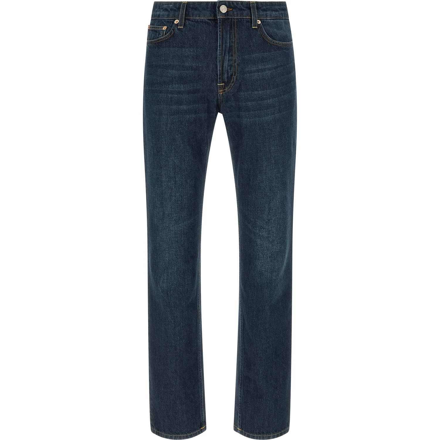 Blue Cotton Straight-Leg Jeans