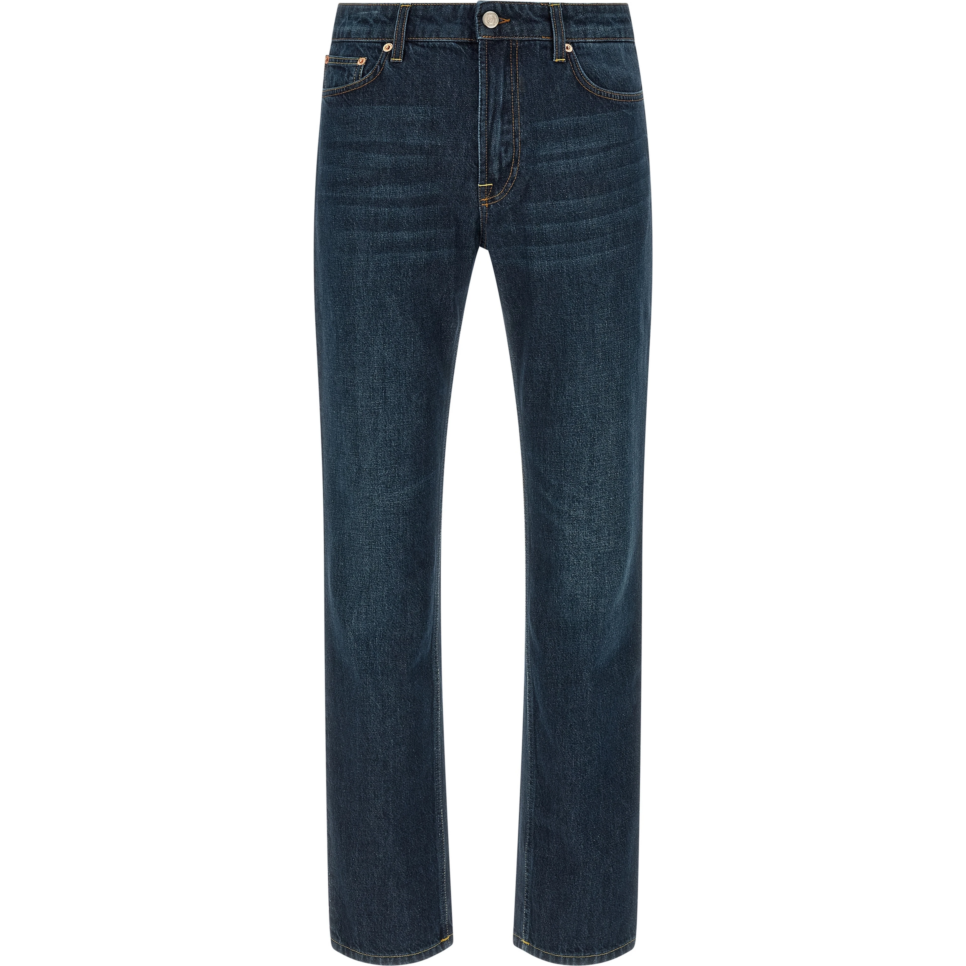 Blue Cotton Straight-Leg Jeans