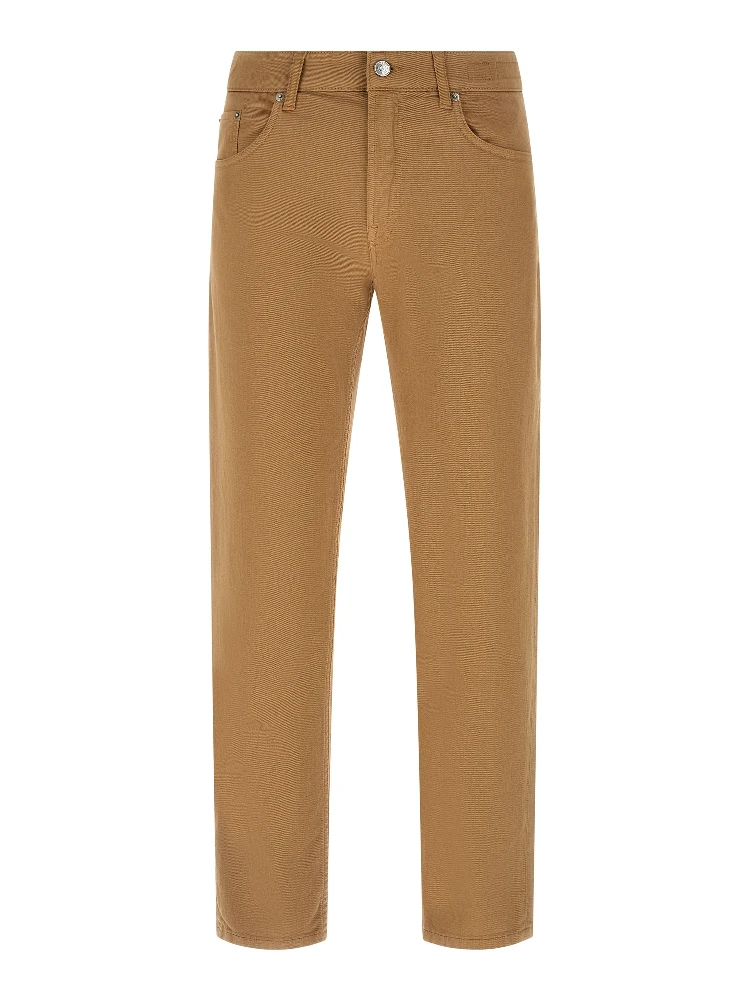 Beige Cotton Straight-Leg Jeans