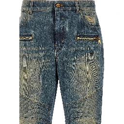 Blue Cotton Straight-Leg Jeans
