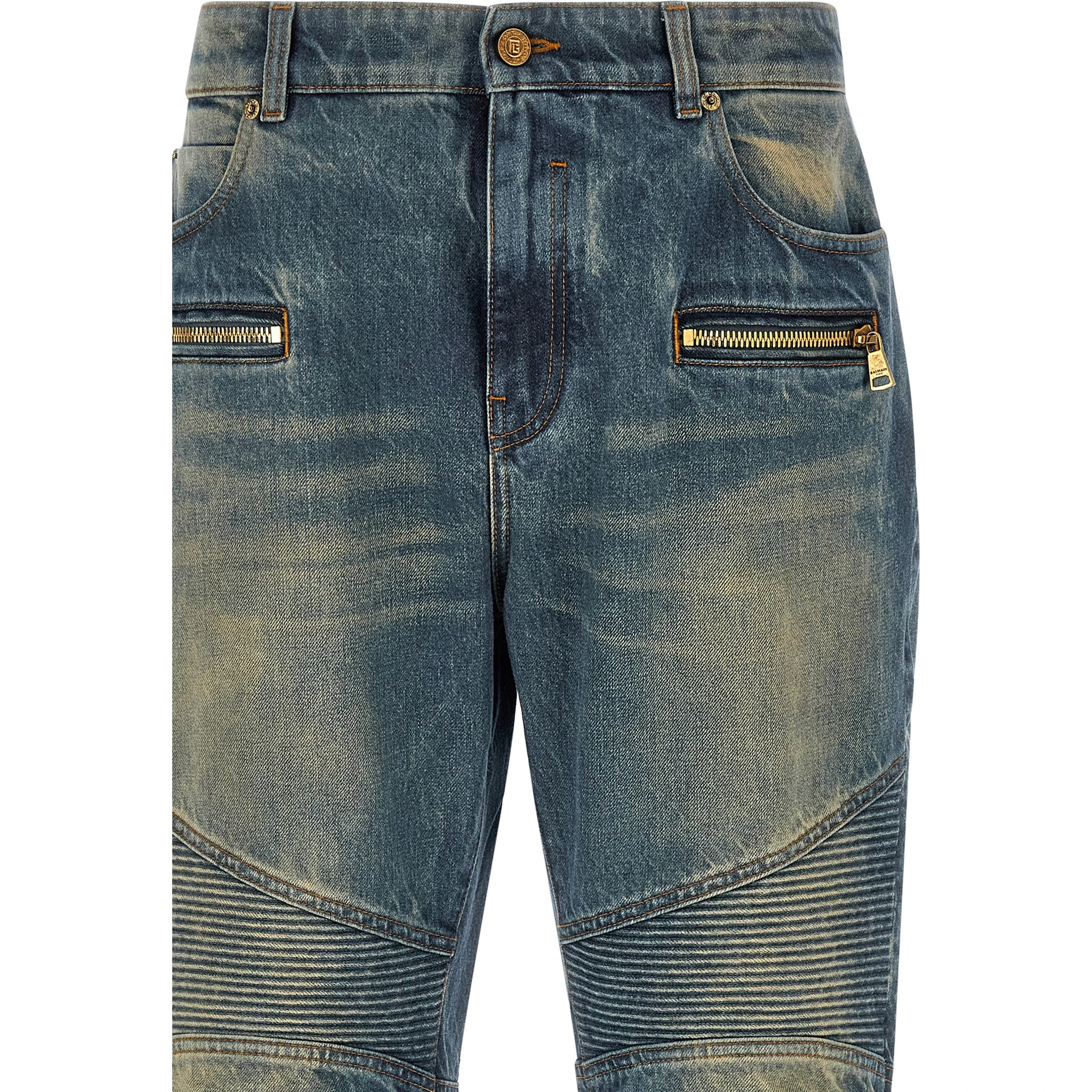 Blue Cotton Straight-Leg Jeans