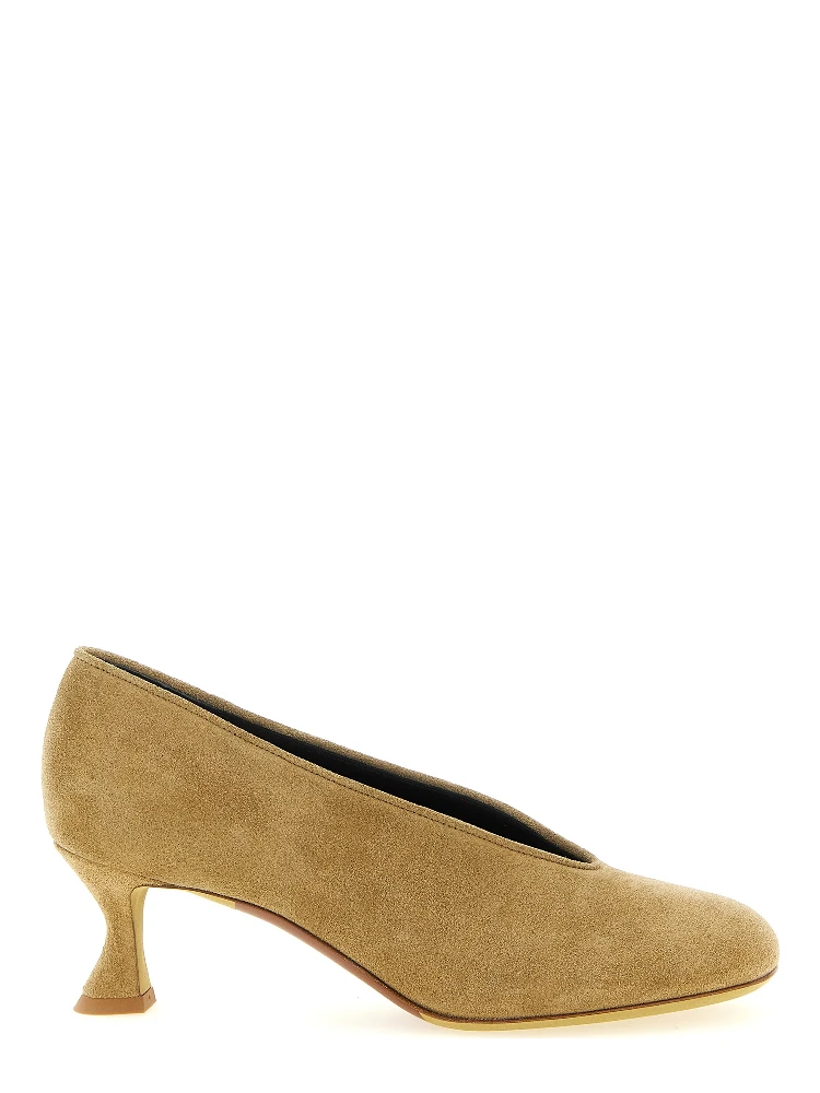 Beige Calfskin Mid Heel Pumps