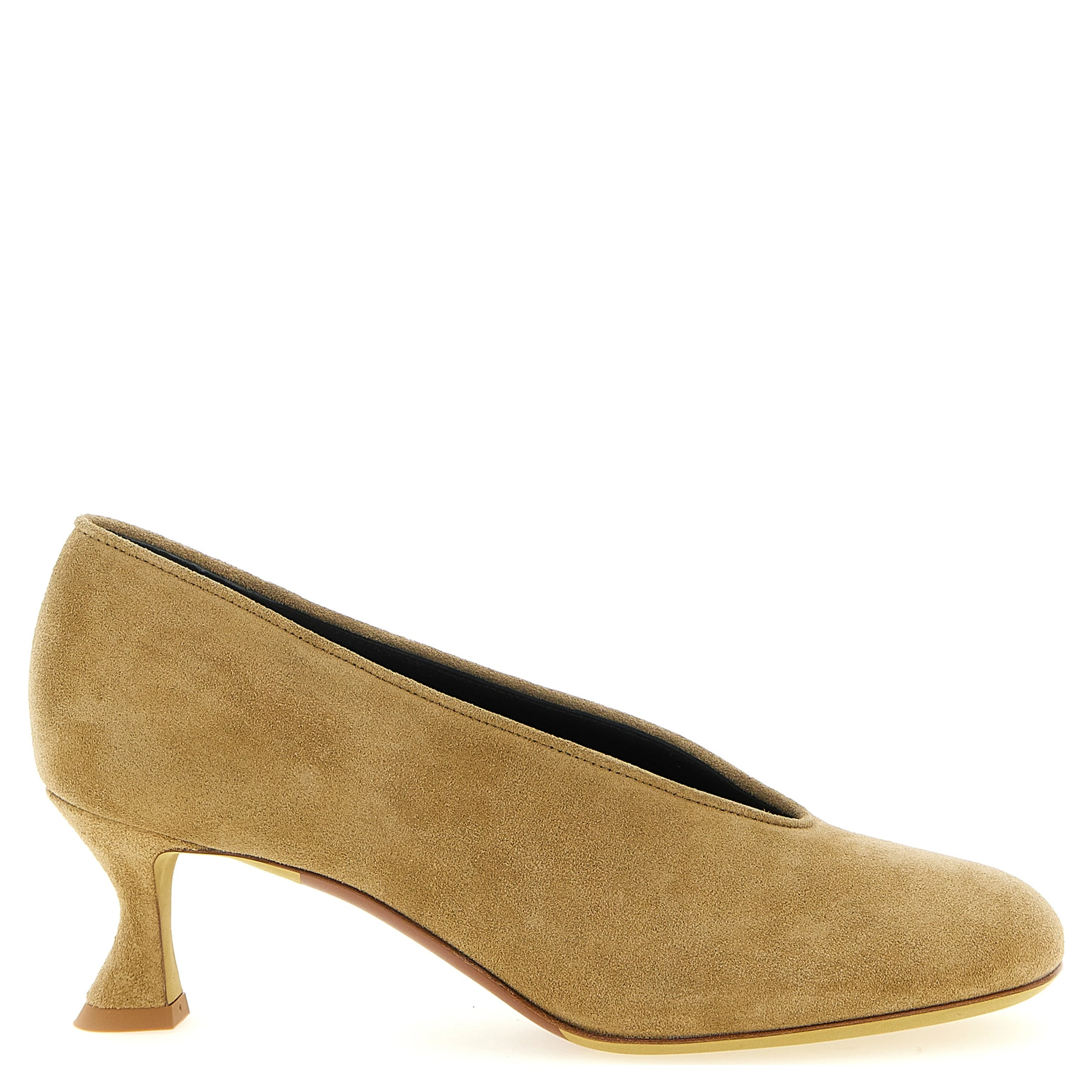 Beige Calfskin Mid Heel Pumps