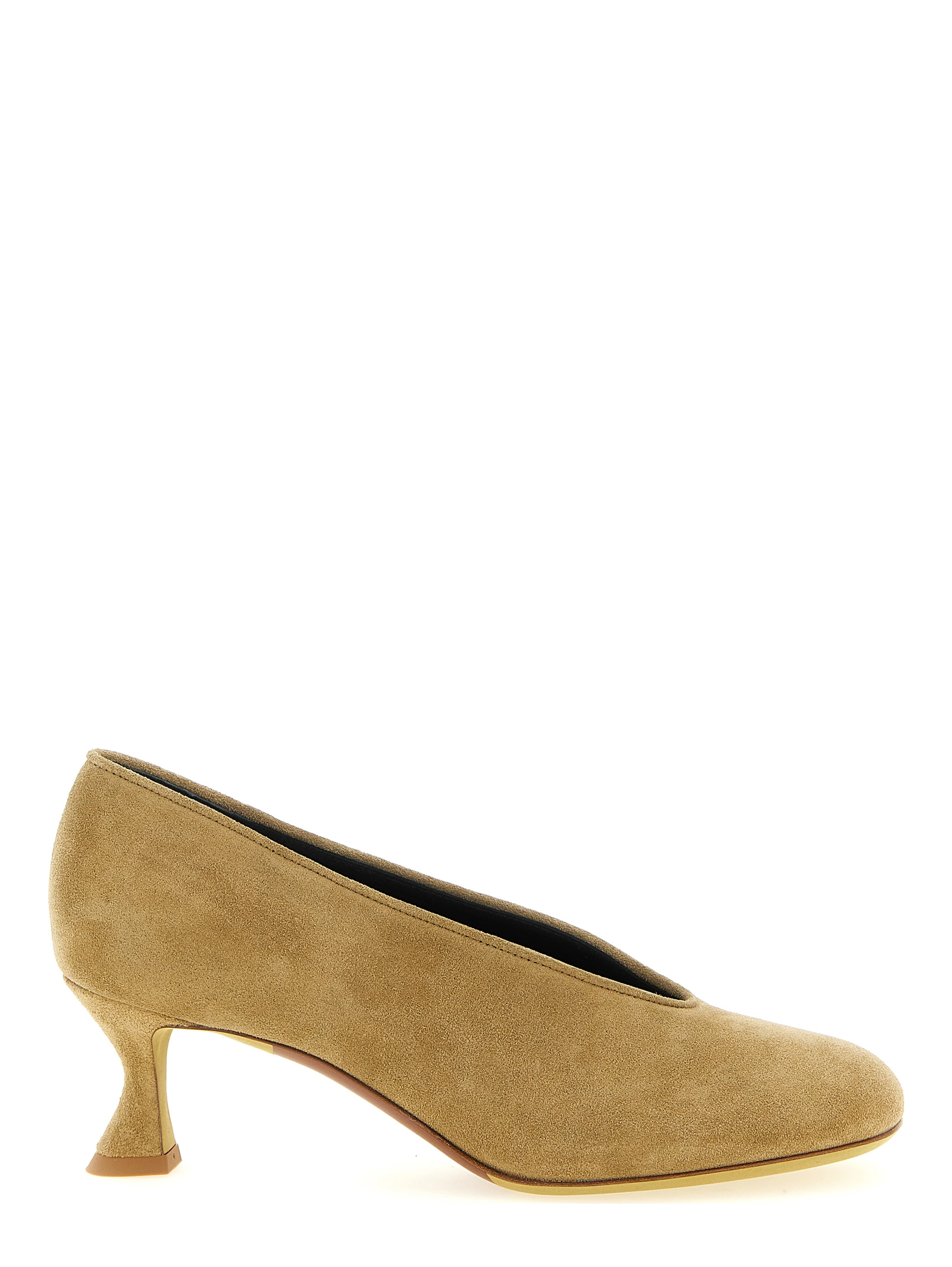 Beige Calfskin Mid Heel Pumps