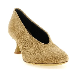 Beige Calfskin Mid Heel Pumps