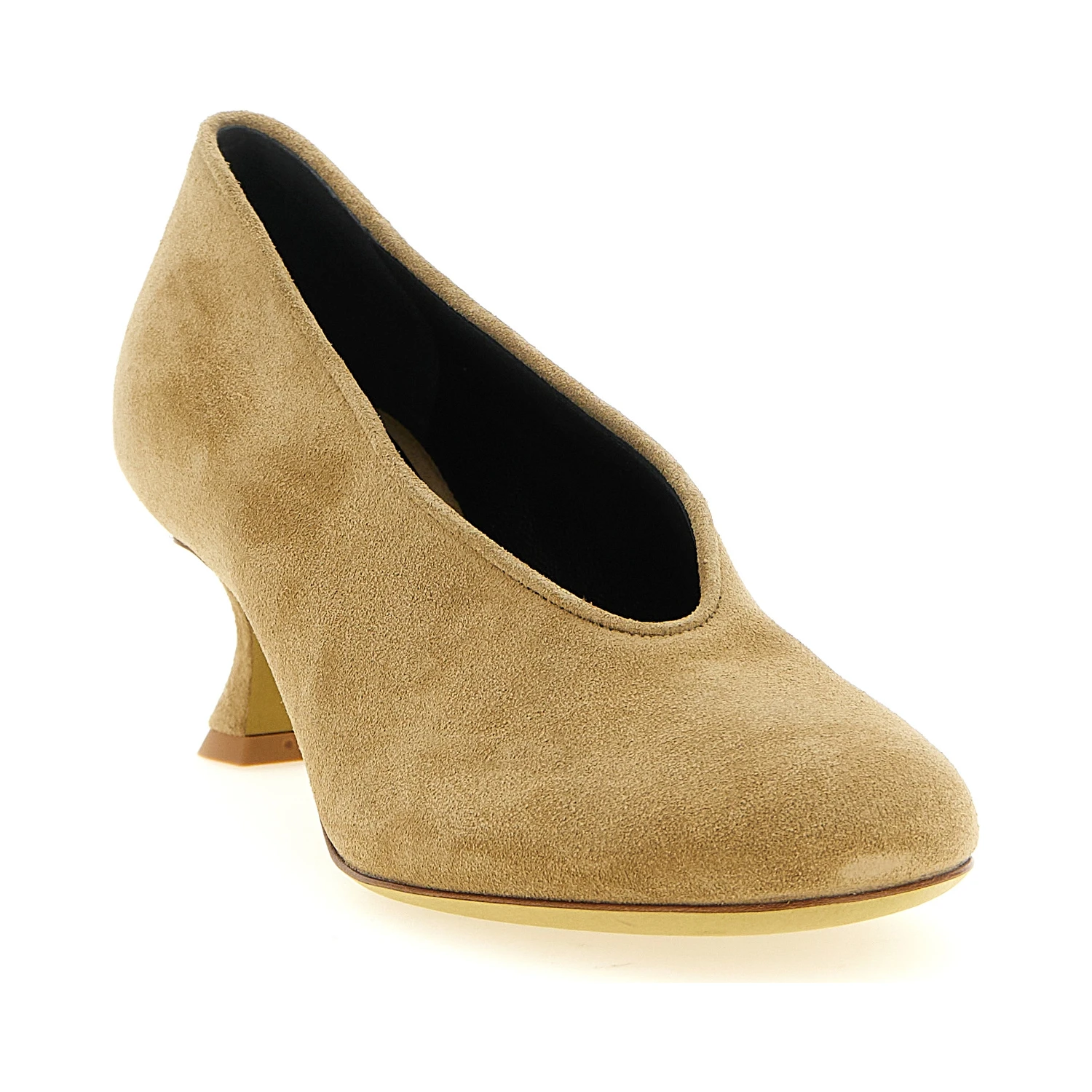 Beige Calfskin Mid Heel Pumps
